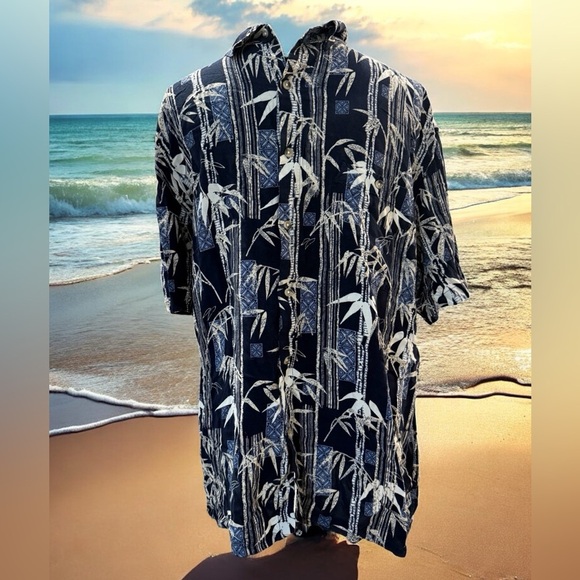 Tropical Navy Bamboo Print Men's Shirt Size L - Picture 1 of 4